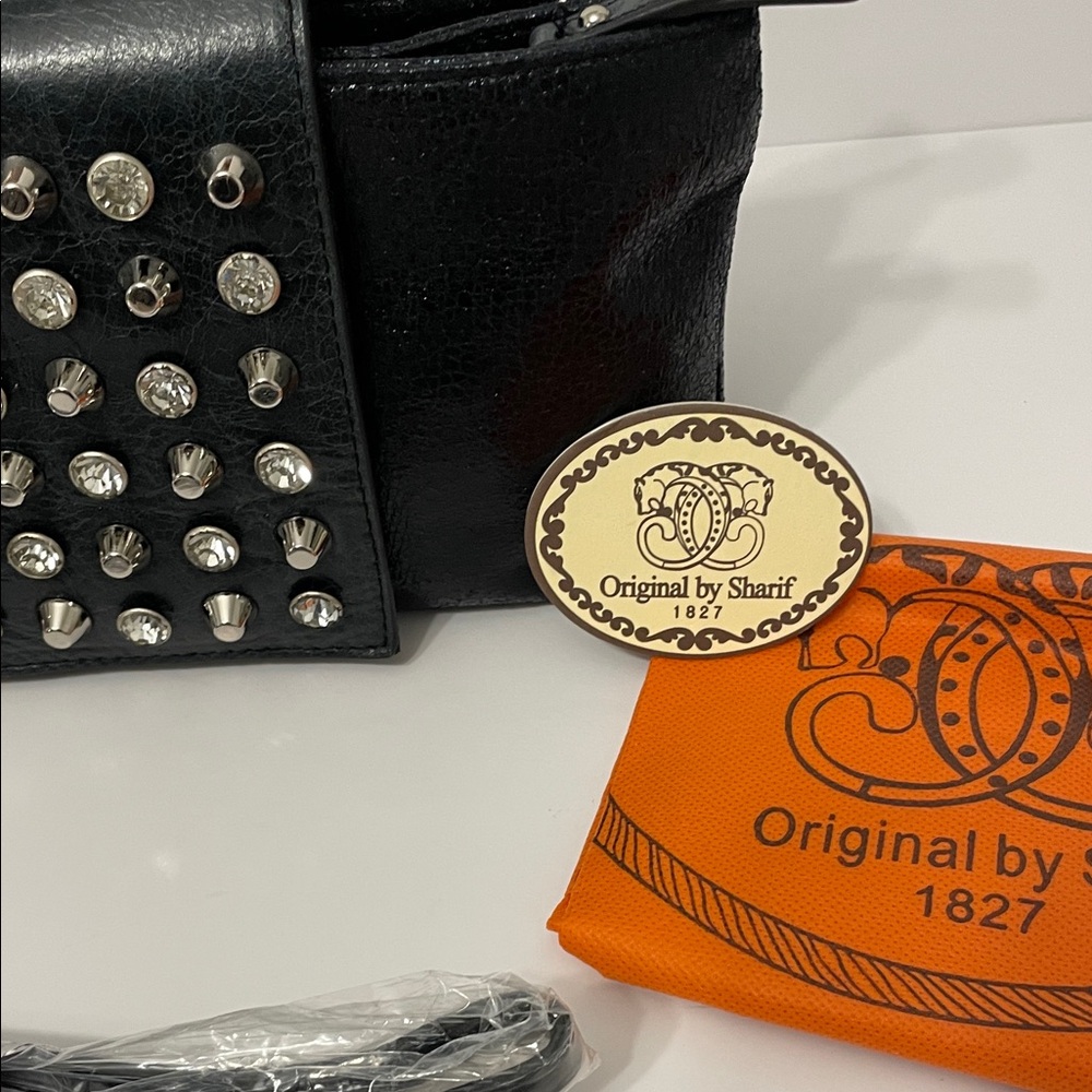 Sharif 1827 Black Studded Wrist/Clutch/Crossbody Bag - Picture 4 of 16